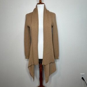 ALICIA PERU Alpaca Pima Cotton Blend Open Front Cardigan Sweater SMALL Tan‎